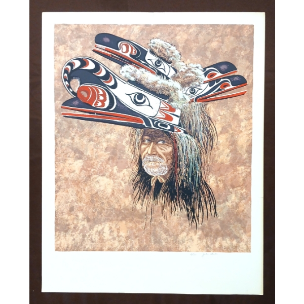 "WEST COAST NATIVE  W/ MASK" BY JOHN CHESTER (PRS CDN ARTIST) - PRINT