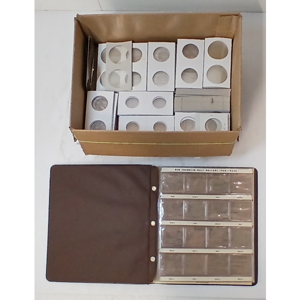 JOB LOT - ASSORTED COIN PROTECTORS & 1948-1963 FRANLIN HALVES COIN BINDER