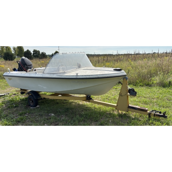 CUTTER INDUSTIRIES - CALYPSO MODEL MOTOR BOAT - W/ MERCURY 50 HP OUTBOARD MOTOR - W/ TRAILER