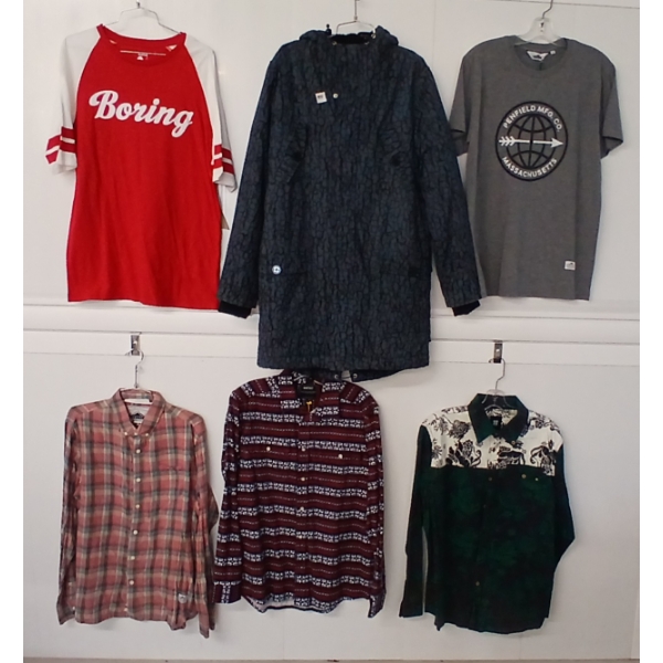LOT OF 6 - MEN'S T-SHIRTS, BUTTON-UPS & JACKET - MFG POLER, INSIGHT, WESC & PENFIELD