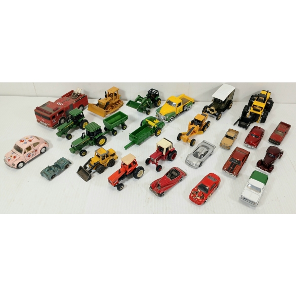 LOT OF 25 - DIECAST / PLASTIC MISC MODEL CARS - INCL ERTL, HOTWHEELS, LESNEY, ETC