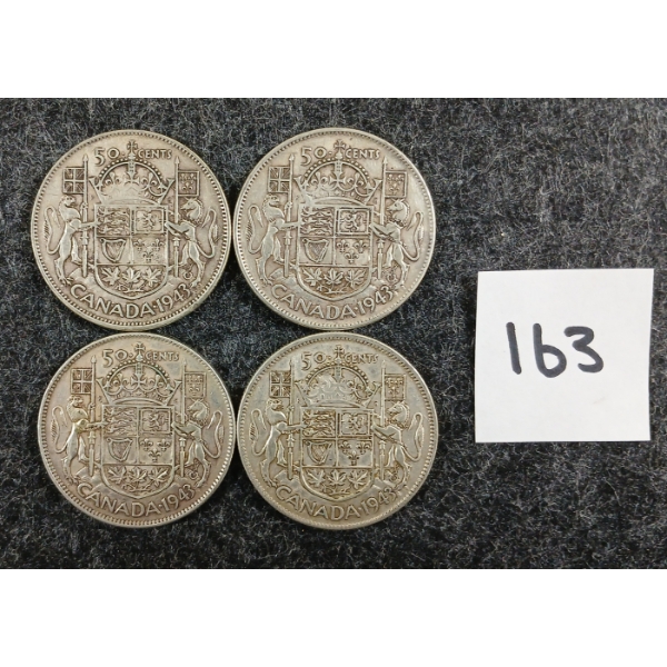 LOT OF 4 - 1943 CDN 50 CENT SILVER COINS