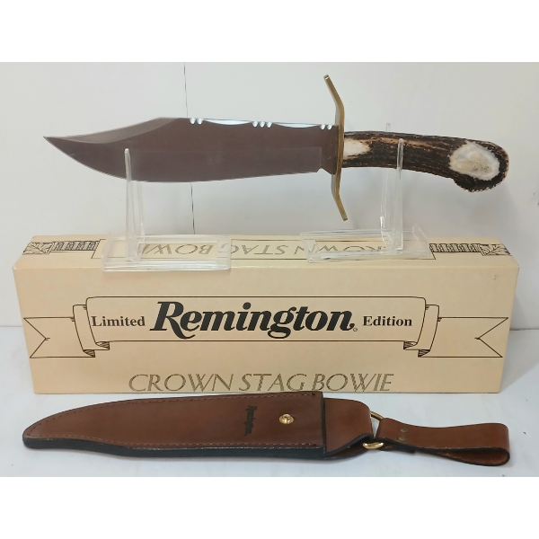 REMINGTON CROWN STAG BOWIE KNIFE W/ LEATHER SHEATH