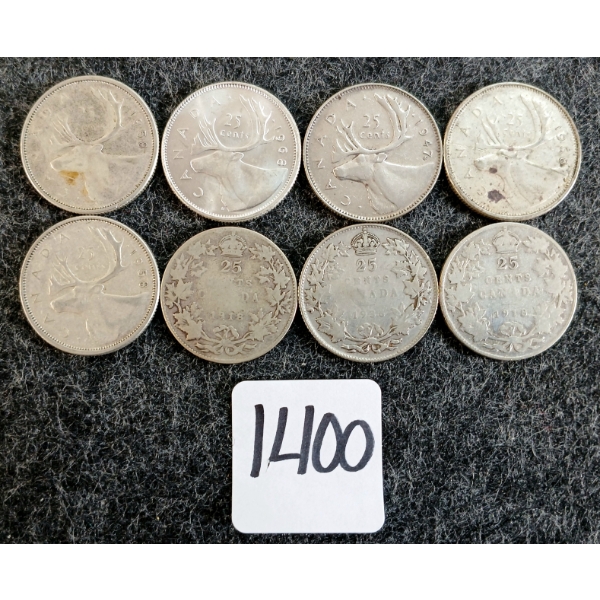 LOT OF 8 - 1918-1968 CDN 25 CENT COINS