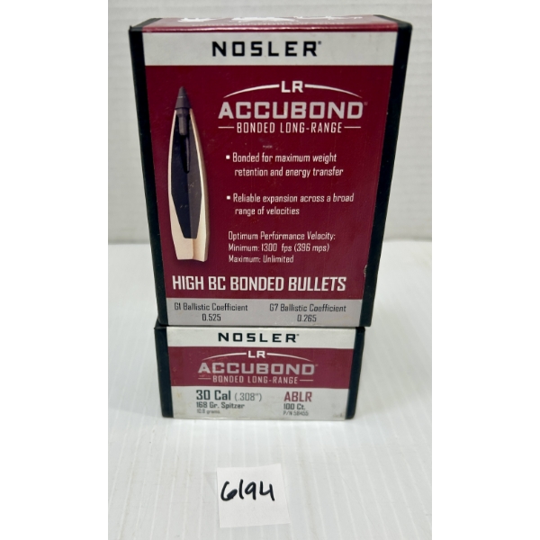 BULLETS: 200X NOSLER .30 CAL (.308") 168 GR ABLR