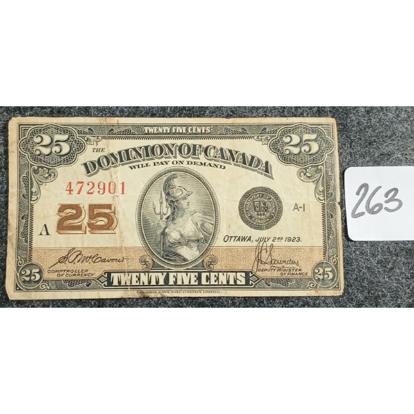 1923 DOMINION OF CANADA 25 CENT SHINPLASTER