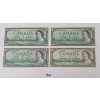 LOT OF 4 - 1954 CDN $1 BANKNOTES - UNCIRCULATED