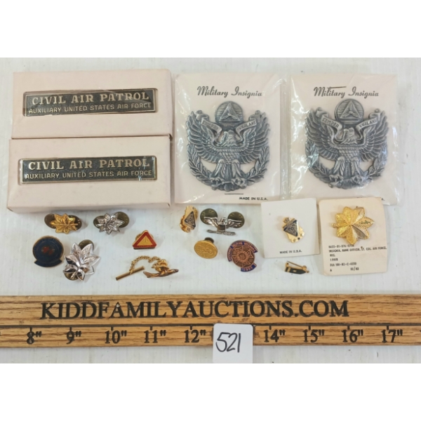 JOB LOT - MILITARY INSIGNIA - INCL CIVIL AIR PATROL, US NAVY PINS, CAP BADGES, ETC