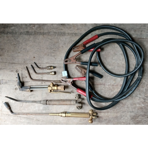 LOT OF 7 - WELDING CUTTING TORCHES, TIPS AND BOOSTER CABLES