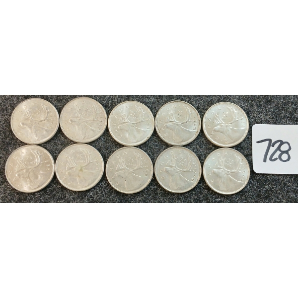 LOT OF 10 - 1968 CDN 25 CENT COINS