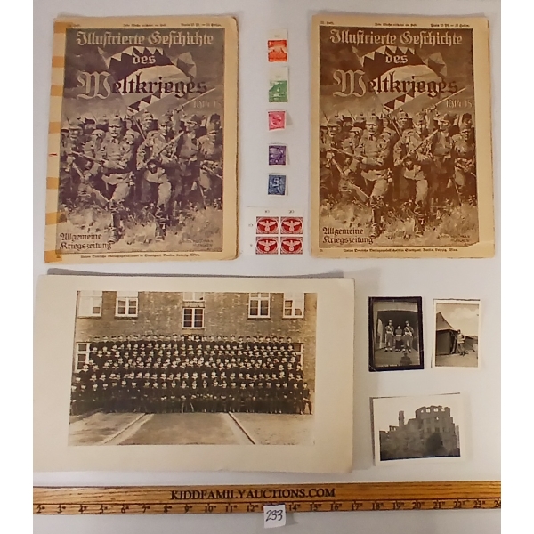 JOB LOT - WWI GERMAN PHOTOGRAPHS, STAMPS & "ILLUSTRATED HISTORY OF WWI" MAGAZINES