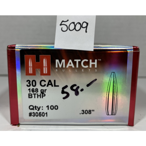 BULLETS: 100X HORNADY .30 - 168 GR - BTHP - SEALED