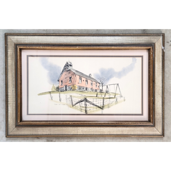 OLD SCHOOLHOUSE BY GORDON DUERN (PRS CDN ARTIST) - FRAMED MIXED MEDIA ON PAPER