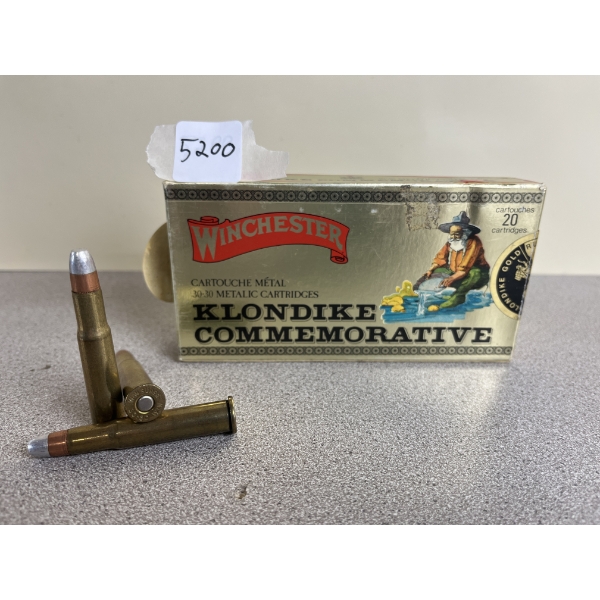 COMMEMORATIVE AMMO: 20X WINCHESTER KLONDIKE COMMEMORATIVE .30-30 170 GRAIN SILVER TIP