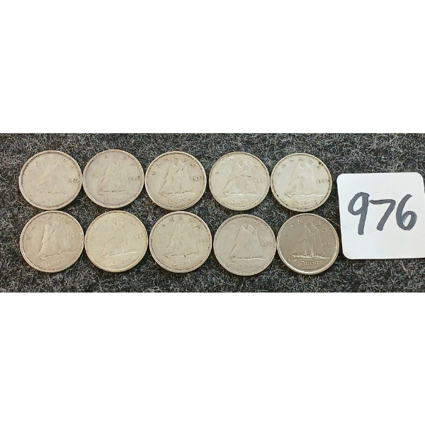LOT OF 10 - 1946-1969 CDN 10 CENT COINS