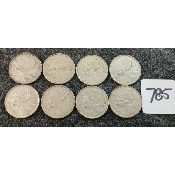LOT OF 8 - 1968 CDN 25 CENT COINS