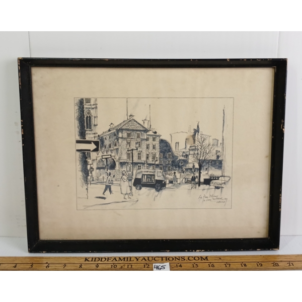 1967 "LA PLACE D'ARMES" - FRAMED INK DRAWING