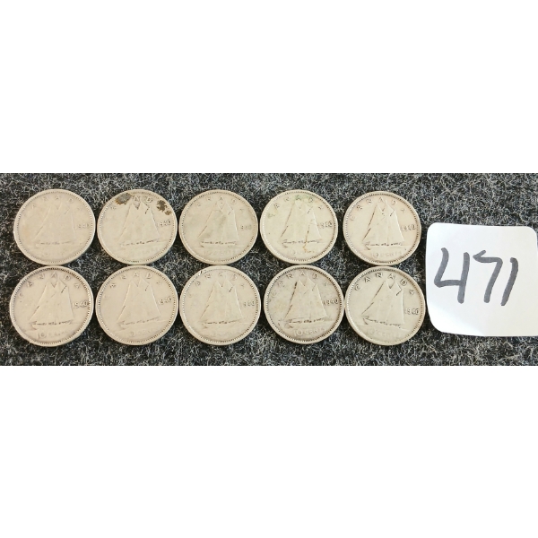 LOT OF 10 - 1940 CDN 10 CENT COINS
