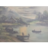 Image 2 : CANOEING ON THE LAKE SCENE BY UNKNOWN ARTIST - FRAMED OIL ON BOARD