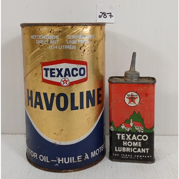 LOT OF 2 - TEXACO MOTOR OIL QT FIBRE CAN & HOME LUBRICANT TIN