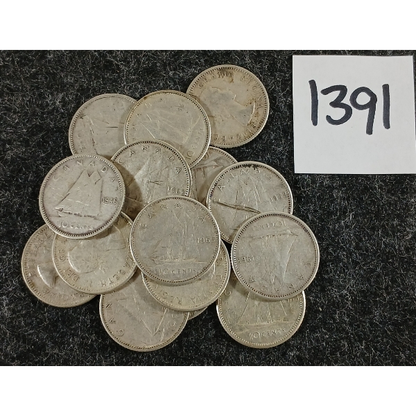LOT OF 15 - 1946-1968 CDN SILVER DIMES