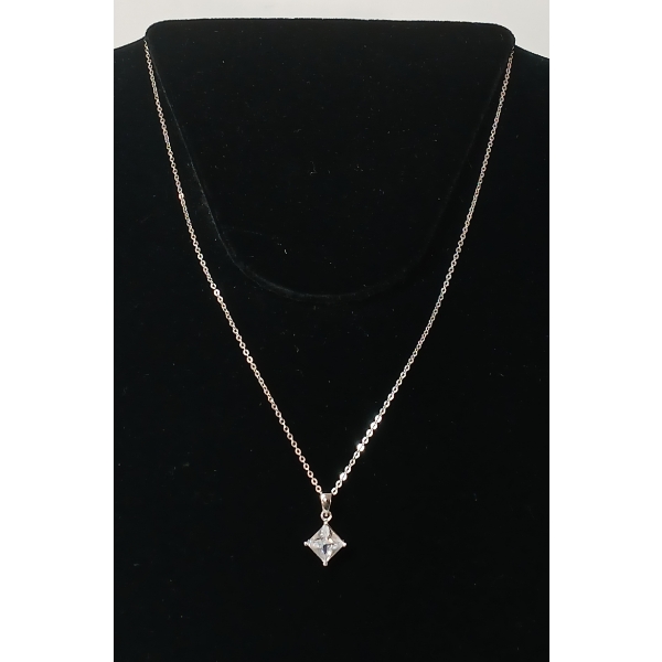 STERLING SILVER & SIMULATED DIAMOND NECKLACE - PRINCESS CUT