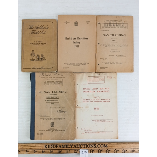 LOT OF 5 - WWII CDN MILITARY TRAINING BOOKLETS - INCL GAS TRAINING, SIGNAL TRAINING, ETC