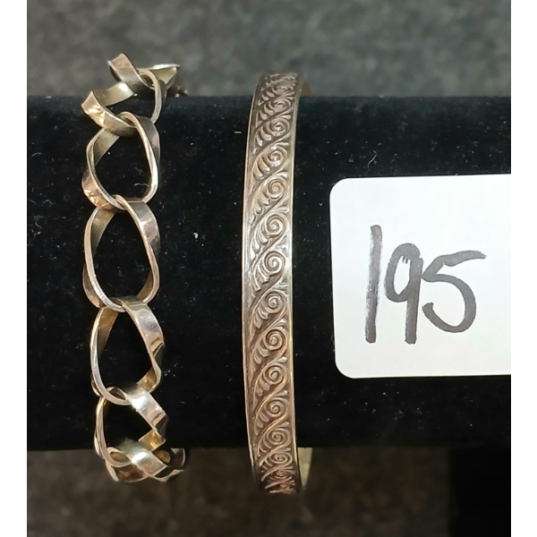 LOT OF 2 - STERLING SILVER BANGLE & CHAIN BRACELET