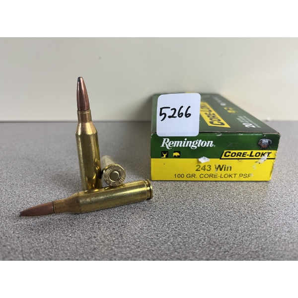 AMMO: 20X REMINGTON .243 WIN 100 GR. CORE-LOKT PSP