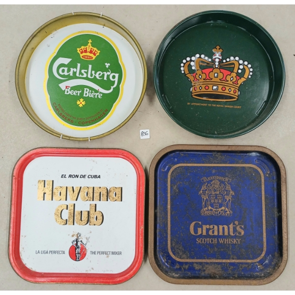 LOT OF 4 - CARLSBERG, TUBORG BEER, GRANT'S SCOTCH WHISKEY & HAVANA CLUB TRAYS
