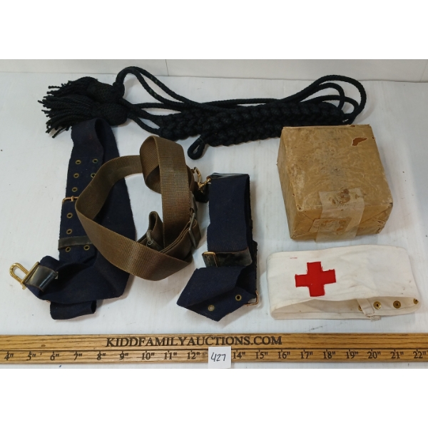 LOT OF 6 - CDN MK III OIL, MEDIC ARM BAND, AIGUILLETTE & MISC WEB GEAR