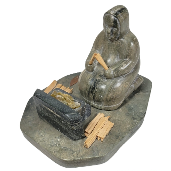 FIGURE TENDING FIRE BY EDITH AKLOK (PRS CDN ARTIST) - STONE