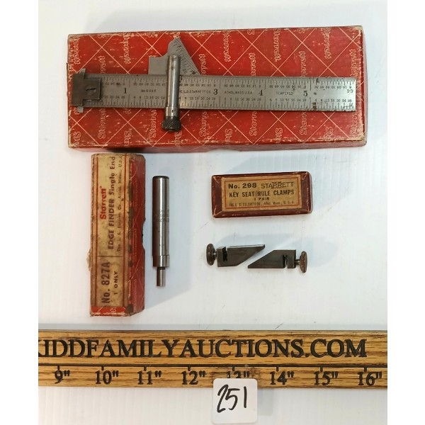 LOT OF 3 - STARRETT NO. 298 KEY SEAT RULE CLAMPS, 827A EDGE FINDER & 22C TOOL - CIRCA 1940-60's