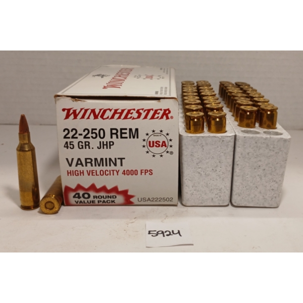AMMO: 40X WINCHESTER .22-250 REM - 45GR - JHP