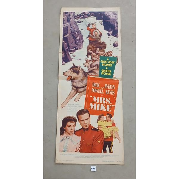 1949 "DICK POWELL & EVELYN KEYES IN MRS. MIKE" MOVIE POSTER 