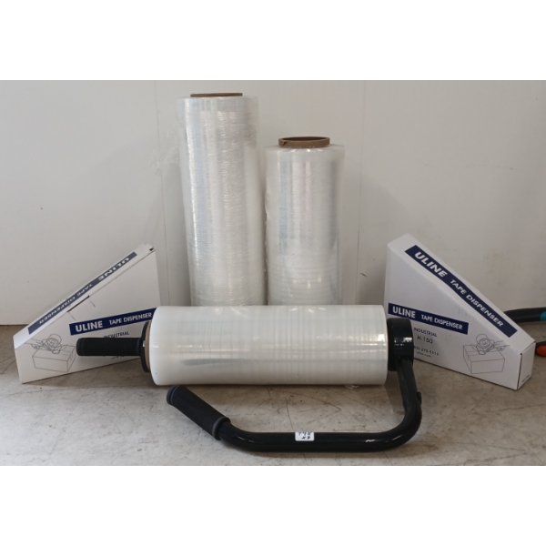 JOB LOT - 16IN STRETCH ROLL DISPENSERS, 2 EXTRA ROLLS & ULINE TAPE DISPENSERS