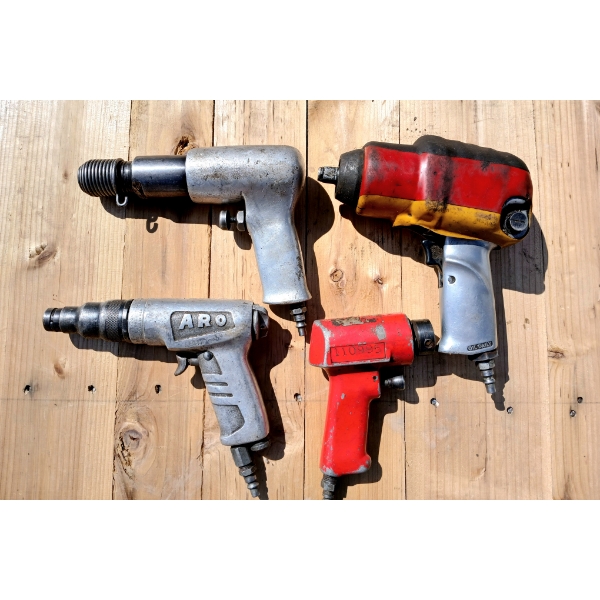 LOT OF 4 - AIR TOOLS - DRILL, IMPACT 