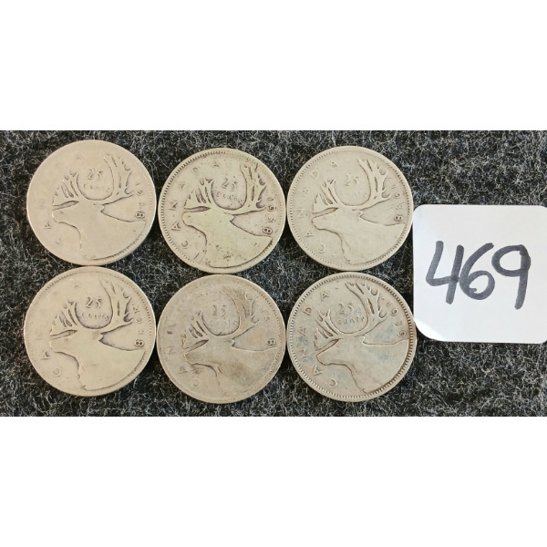 LOT OF 6 - 1938-1939 CDN 25 CENT COINS