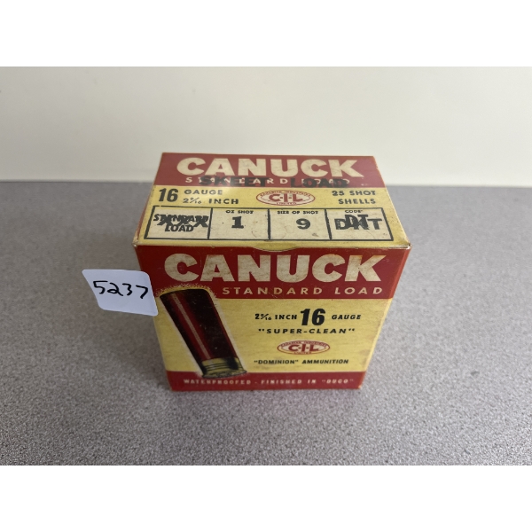 COLLECTABLE AMMO: 25X CANUCK SKEET LOAD 16 GA 2-9/16IN 1 OZ NO9 SHOT