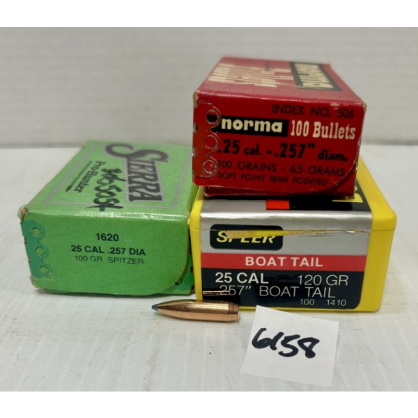 BULLETS: APPROX 220X .25 CAL (.257 INCH) MIXED