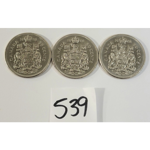 LOT OF 3 - 1968 CDN 50 CENT COINS
