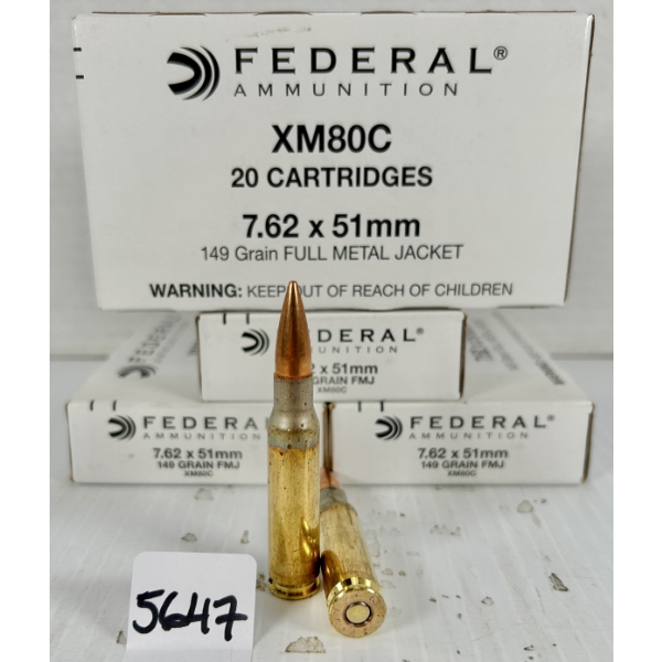 AMMO: 80X FEDERAL 7.62X51 MM NATO - 149 GR FMJ