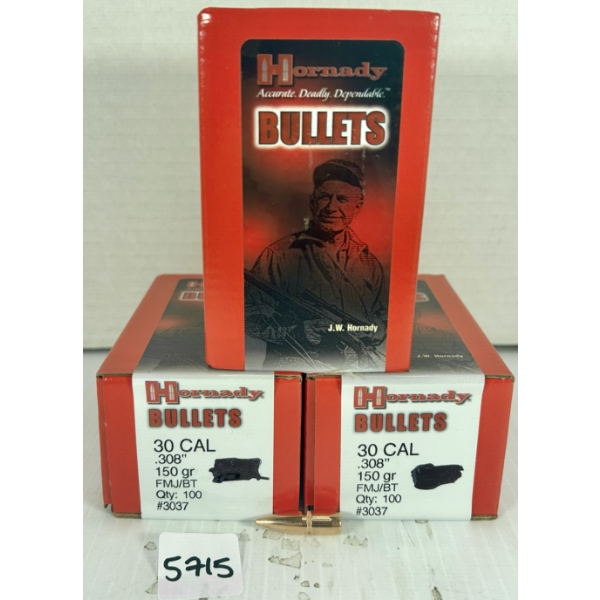 BULLETS: 300X HORNADY .30 CAL - 150 GR FMJ-BT