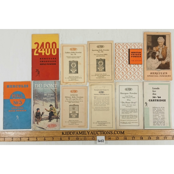 LOT OF 10 - MISC RELOADING BOOKLETS - INCL HERCULES & DU PONT ETC