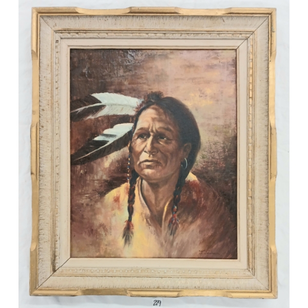 CHIEF PORTRAIT BY J. JACKSON - FRAMED OIL ON CANVAS