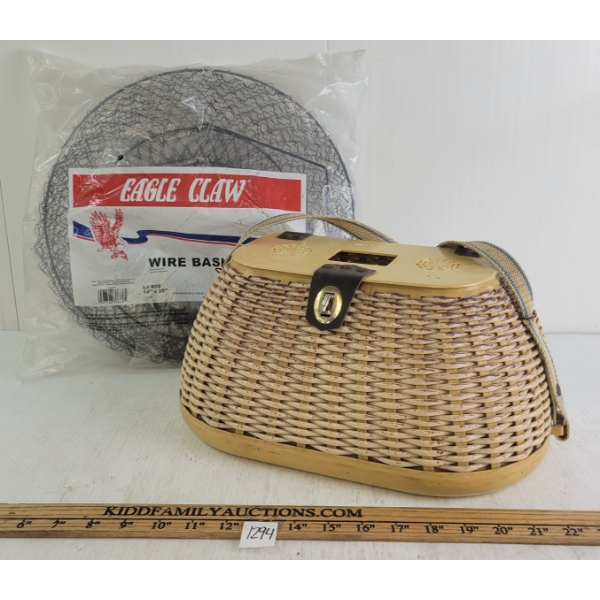 LOT OF 2 - EAGLE CLAW WIRE BASKET & FISHING CREEL