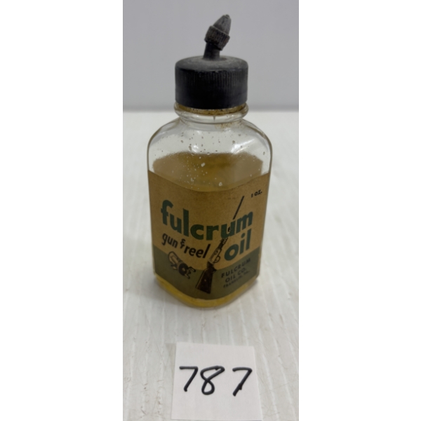 FULCRUM 1 OZ COLLECTIBLE BOTTLE W/ PAPER LABEL & CONTENTS