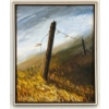 Image 1 : BARBED WIRE IN FIELD BY WINSTON - FRAMED OIL CANVAS BOARD