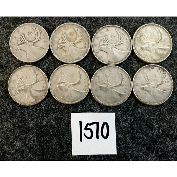 LOT OF 8 - 1949-1966 CDN 25 CENT COINS