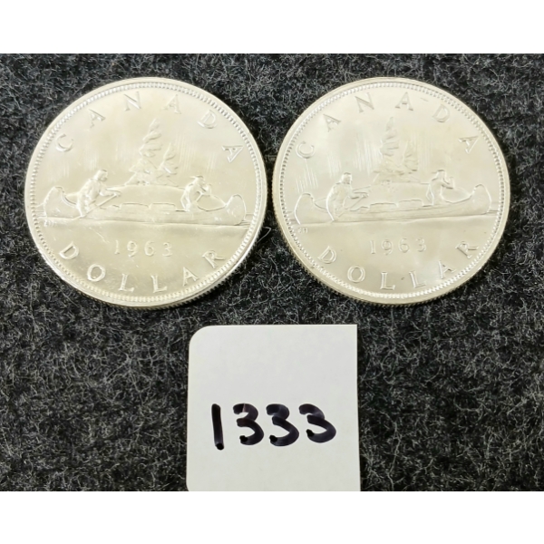 LOT OF 2 - 1963 CDN SILVER DOLLARS - VOYAGEUR 
